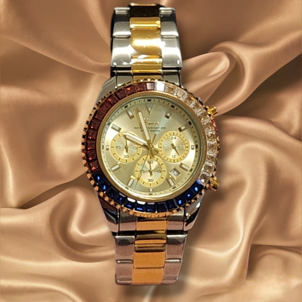 NWTIB SWAROVSKI ®️ CUBIC ZIRCONIA JAPANESE QUARTZ MOVEMENT TWO TONE WATCH